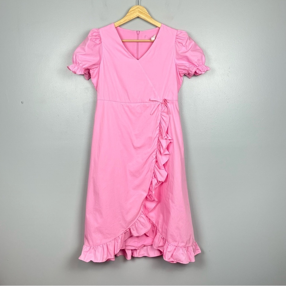 A Loves A girls pink faux wrap ruffle trimmed 100% cotton dress, large.